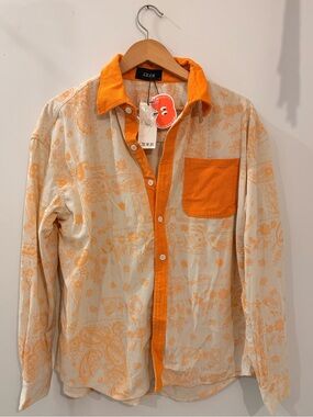 Cider Orange & Cream Paisley Button-Up Shirt Jacket